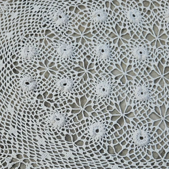 Vintage Round Oval Cotton Ivory Hand Crochet Tablecloth - Picture 10 of 17